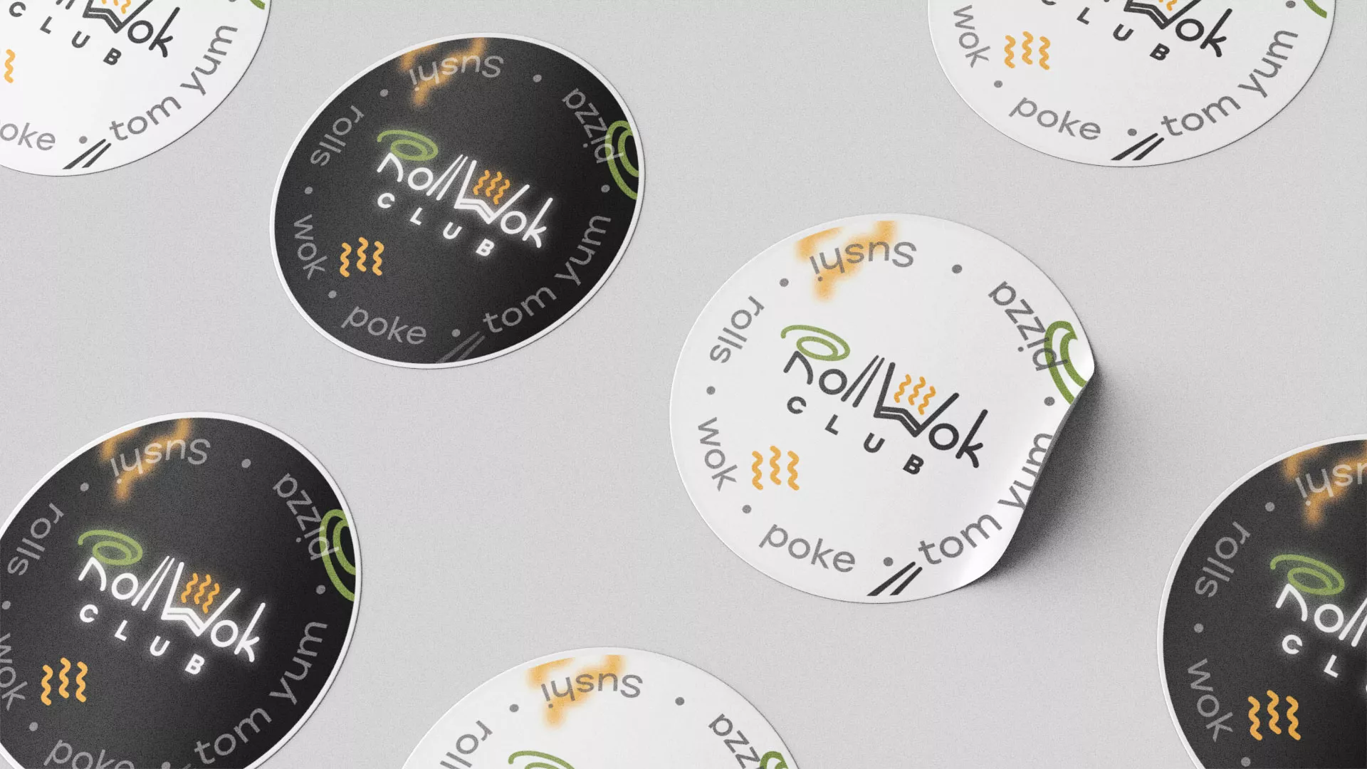 Разработка наклеек для суши-бара «Roll Wok Club» в Шиханах
